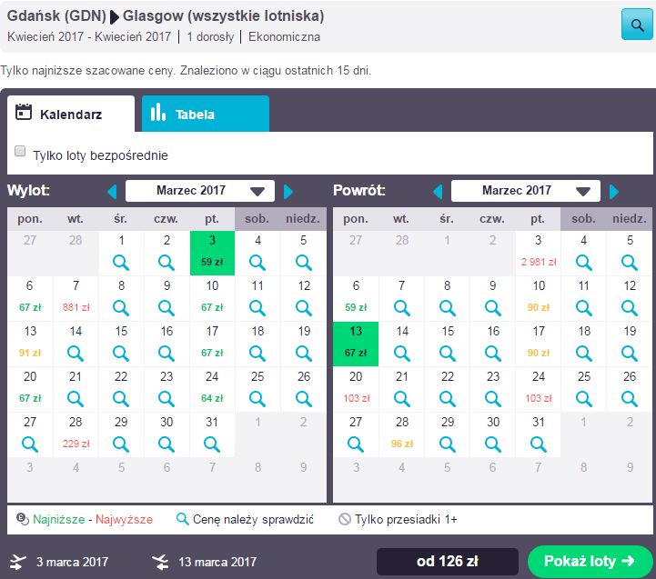 bilety lotnicze do Szkocji - ceny